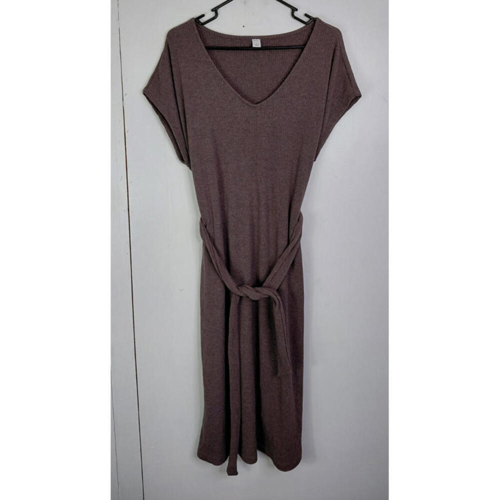 Old Navy Mauve Brown Knit Belted V‑Neck Dress